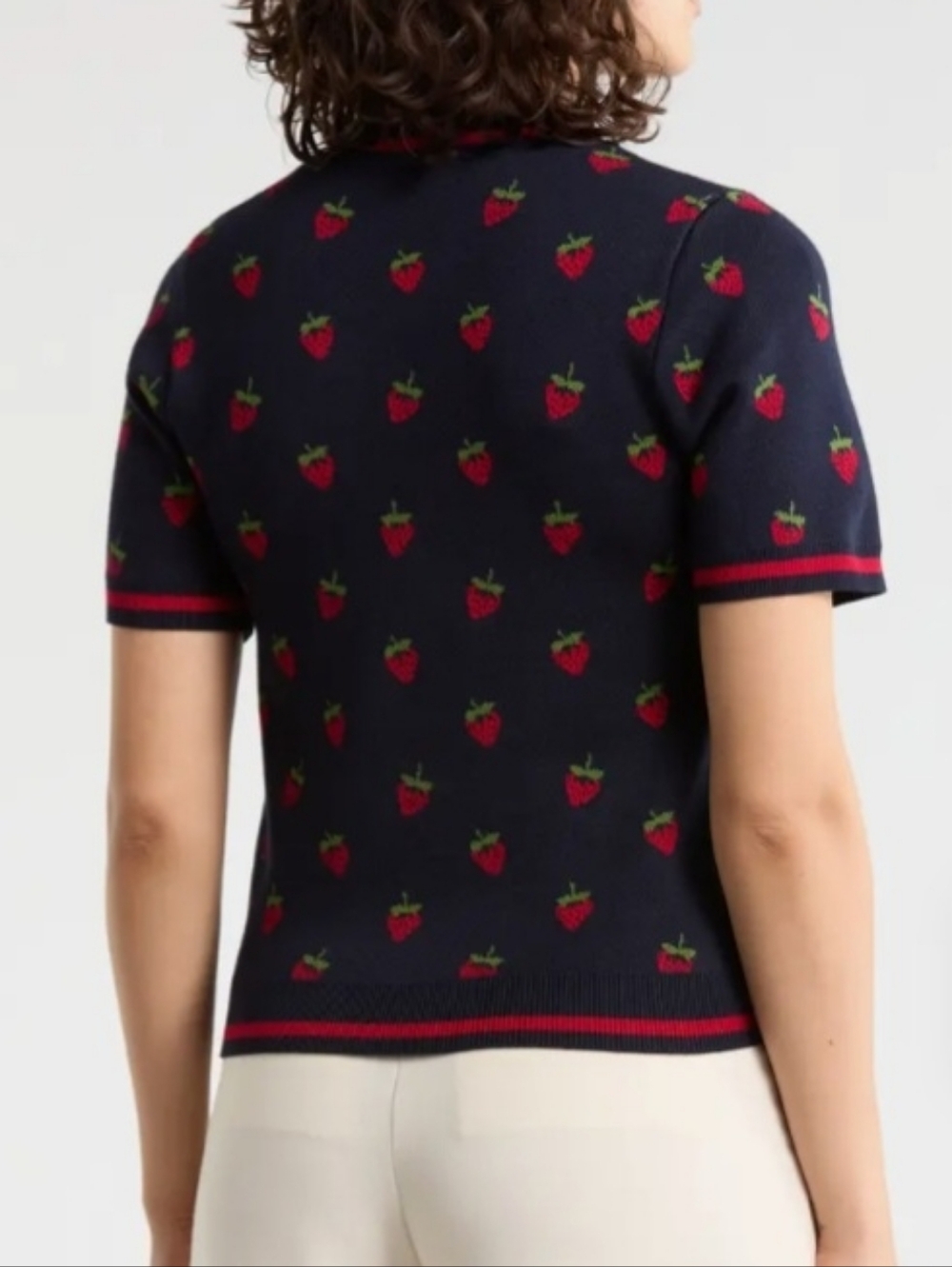 Adrianna Papell Strawberry Motif Short Sleeve Sweater Size Small NEW NWT Retro - Picture 2 of 12